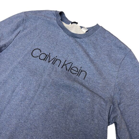 Calvin Klein Sweatshirt Mens XL Blue Logo Crewneck Pullover Cotton Blend Fall - Picture 2 of 9